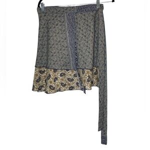 Blugirl grey/ blue/ tan silk wrap miniskirt